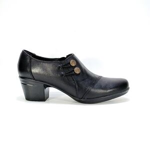 Clarks Collection Emslie Warren Womens 8.5 Black Leather Block Heel Shoe Bootie